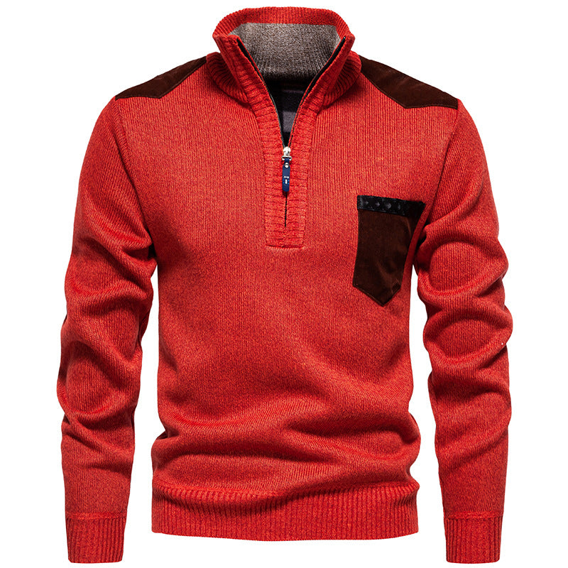 Herren Stehkragenpullover mit kontrastierenden Details und praktischen Taschen Stilzeits