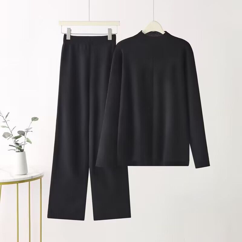 Damen elegantes Set aus langärmligem Oberteil und Palazzo-Hosen Stilzeits