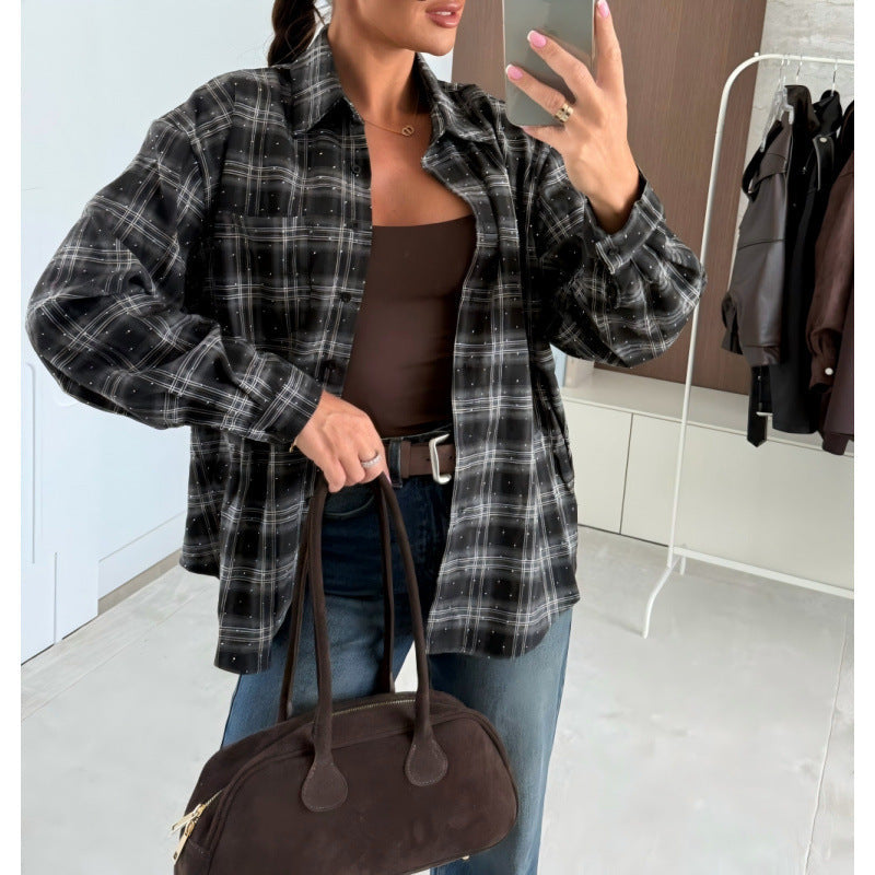Damen Karierte Oversized-Hemd Stilzeits