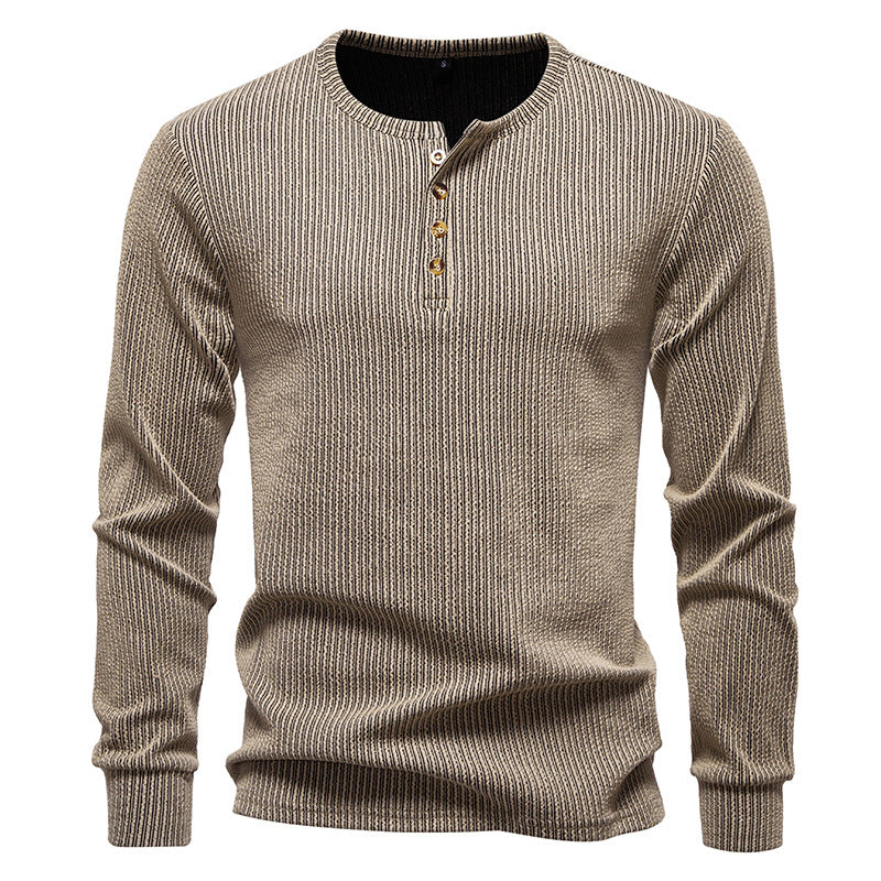 Herren Langarm Henley Shirt mit strukturiertem Streifenmuster Stilzeits