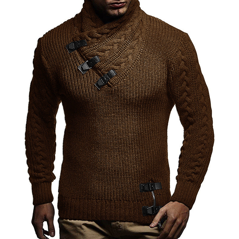 Herren Grobstrickpullover mit modernem Stehkragen und innovativen Knopfdetails Stilzeits