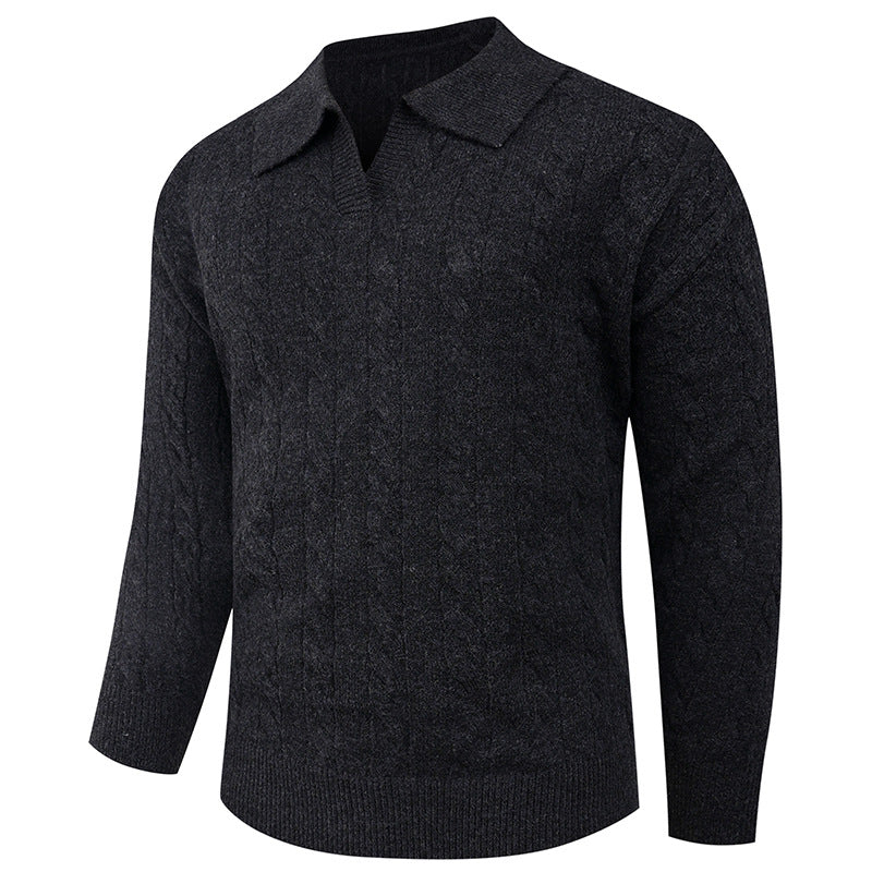 Herren Strickpullover mit modernem Zopfmuster und Polokragen Stilzeits