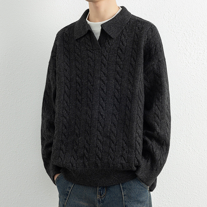 Herren Strickpullover mit Nautical Cable-Muster und klassischem Kragen Stilzeits