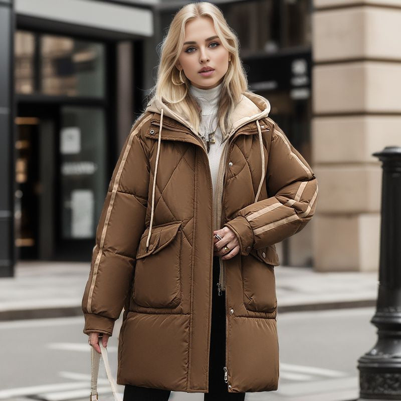 Damen gesteppte Winterjacke mit abnehmbarer Kapuze Stilzeits