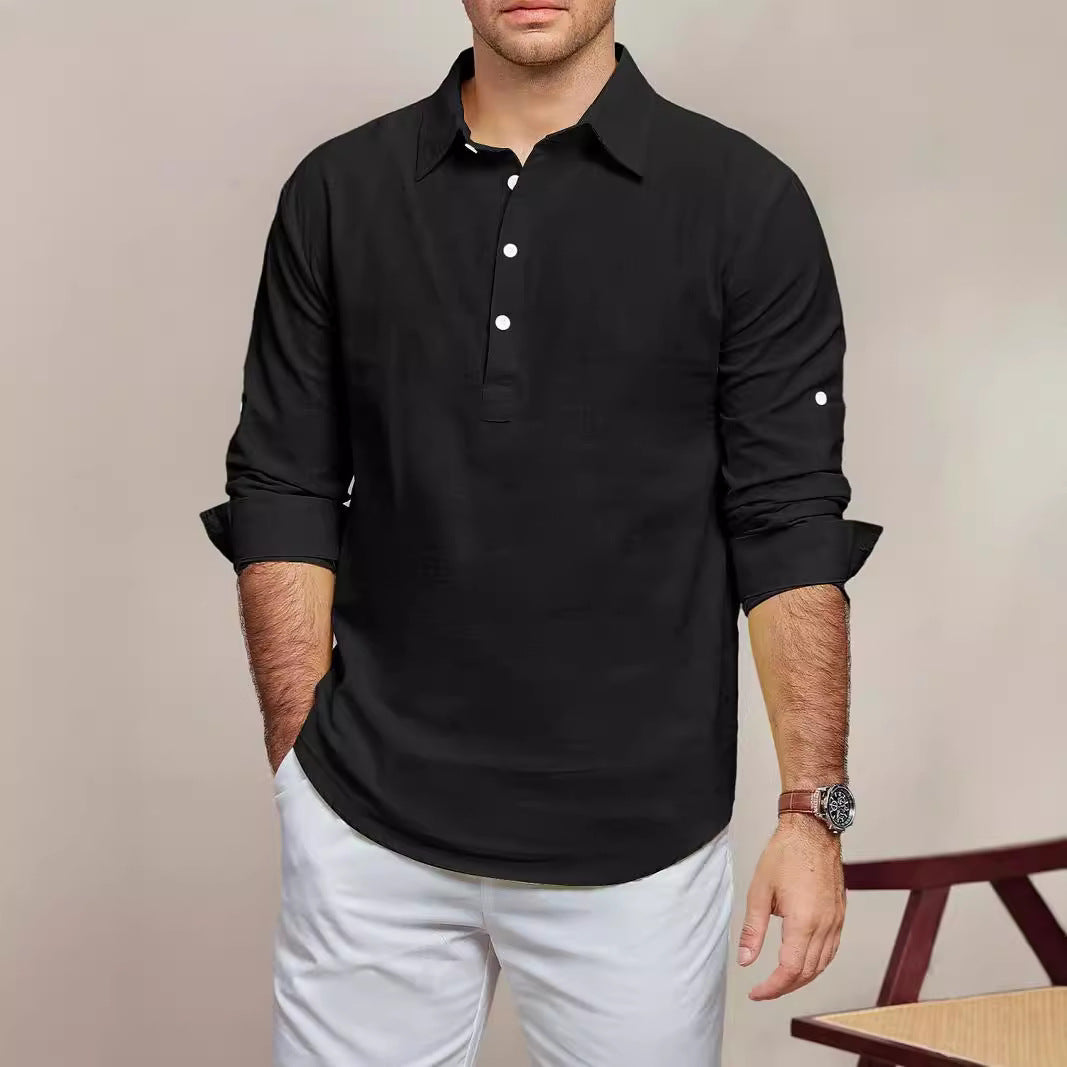 Herren lässiges Langarmhemd mit Knopfleiste und feiner Struktur Stilzeits