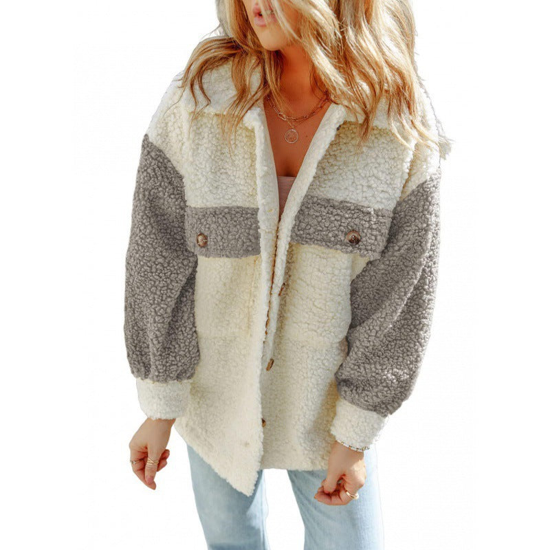 Damen Kuschelige Teddyjacke mit Kontrast-Ärmeln Stilzeits