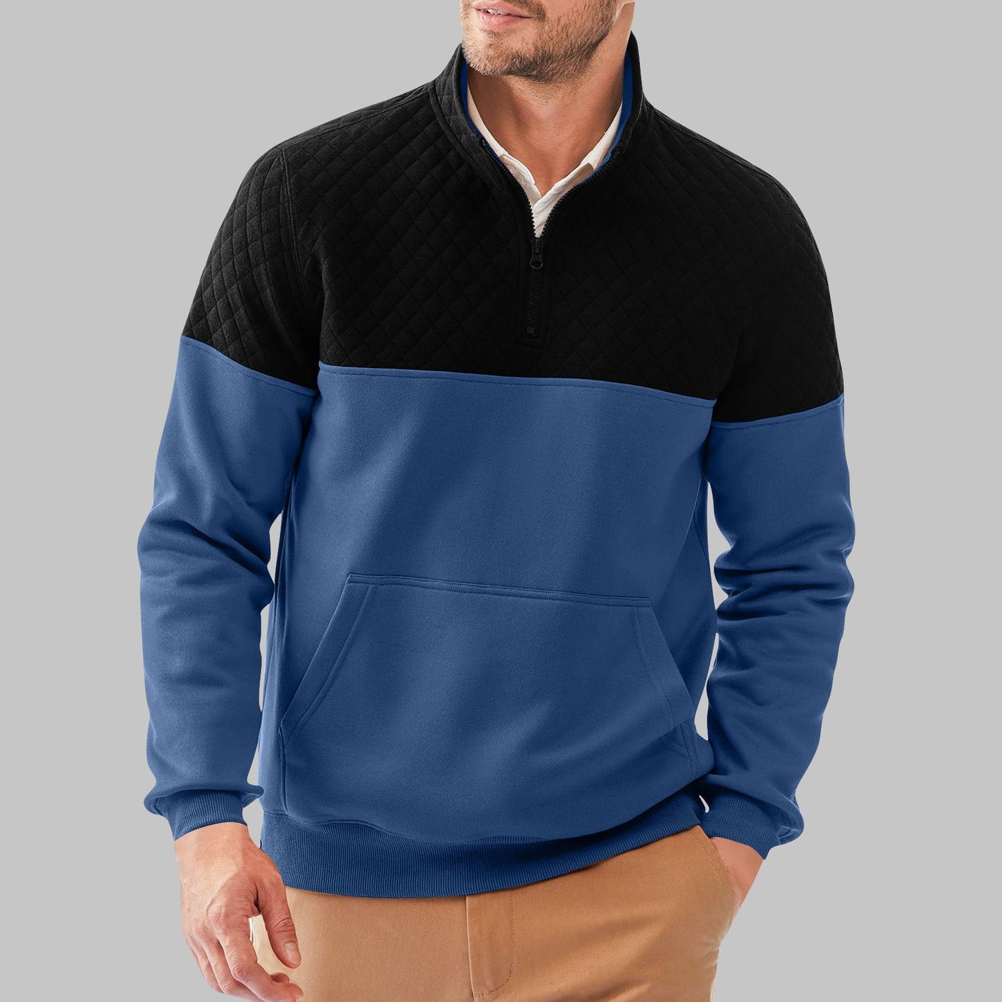 Herren Fleece-Pullover mit Steppdetails und hohem Kragen Stilzeits