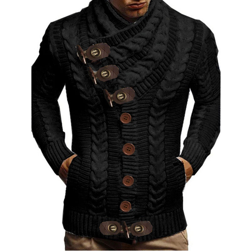 Herren Grobstrickjacke mit kreativem Schalkragen und Knopfdetails Stilzeits