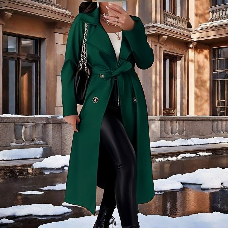 Damen Eleganter Trenchcoat mit Taillengürtel und doppelt geknöpften Details Stilzeits