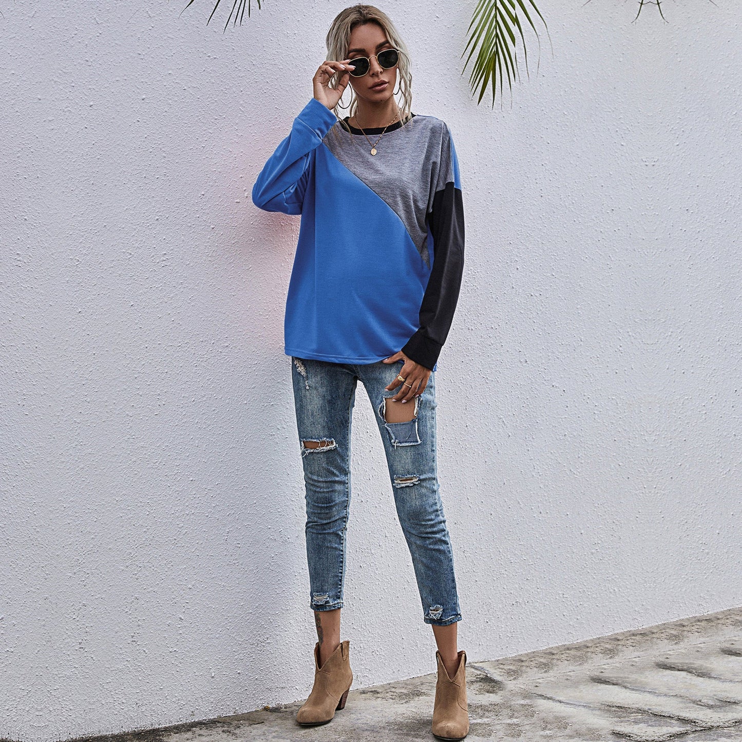 Damen sportlicher Sweatshirt mit modischem Farbblockdesign Stilzeits