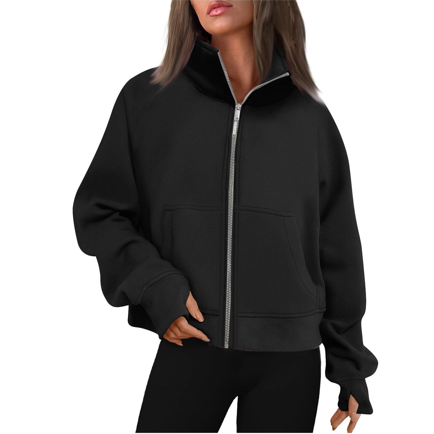 Damen bequeme Sweatjacke mit hohem Kragen Stilzeits