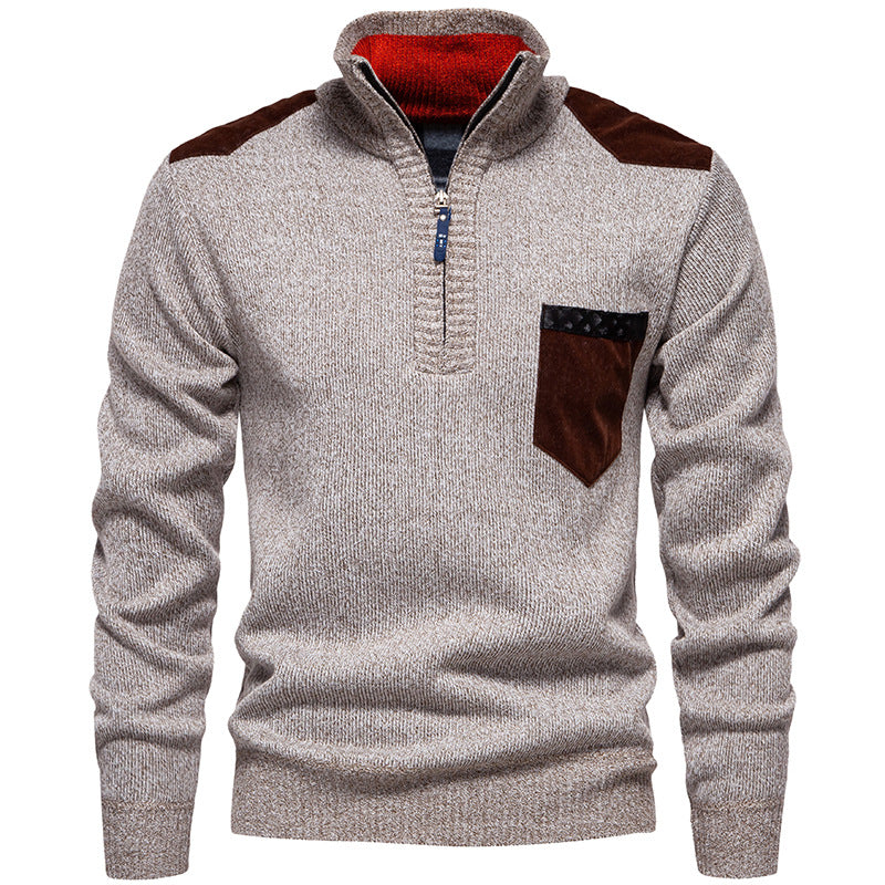 Herren Stehkragenpullover mit kontrastierenden Details und praktischen Taschen Stilzeits