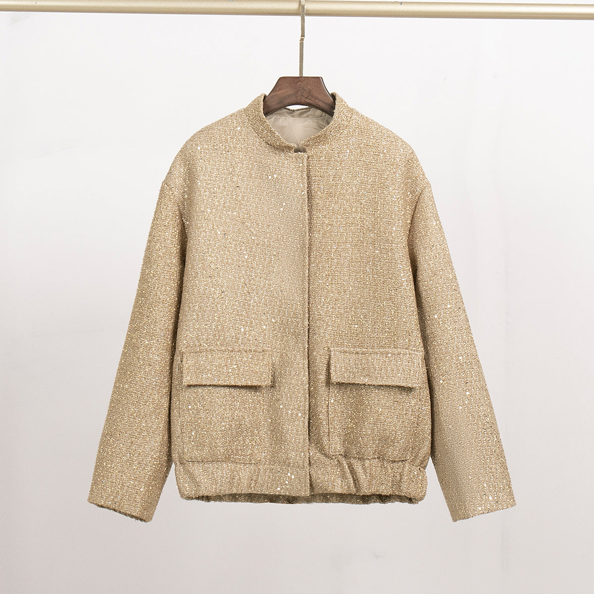 Damen Glitzerjacke mit praktischen Taschen und elastischem Saum Stilzeits