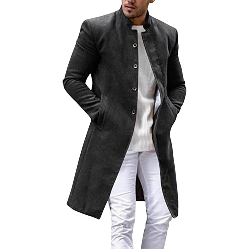 Herren eleganter Langmantel mit schmalem Schnitt und hohen Kragen Stilzeits