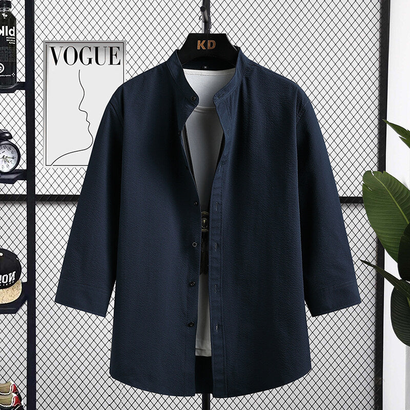 Herren Nizza Langarmhemd mit modernem Stehkragen und strukturiertem Gewebe Stilzeits