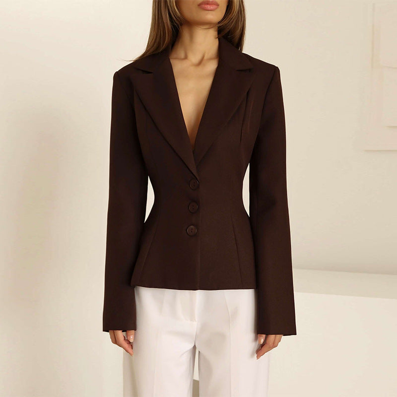 Damen taillierter Blazer mit elegantem Revers Stilzeits