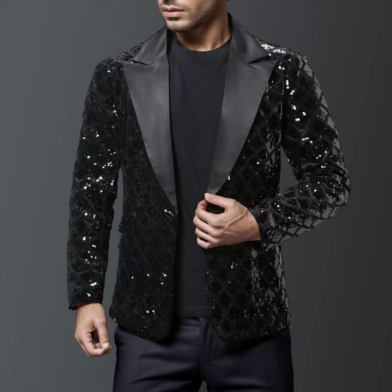 Herren glitzernder Smokingblazer mit luxuriösen Paillettenmustern Stilzeits