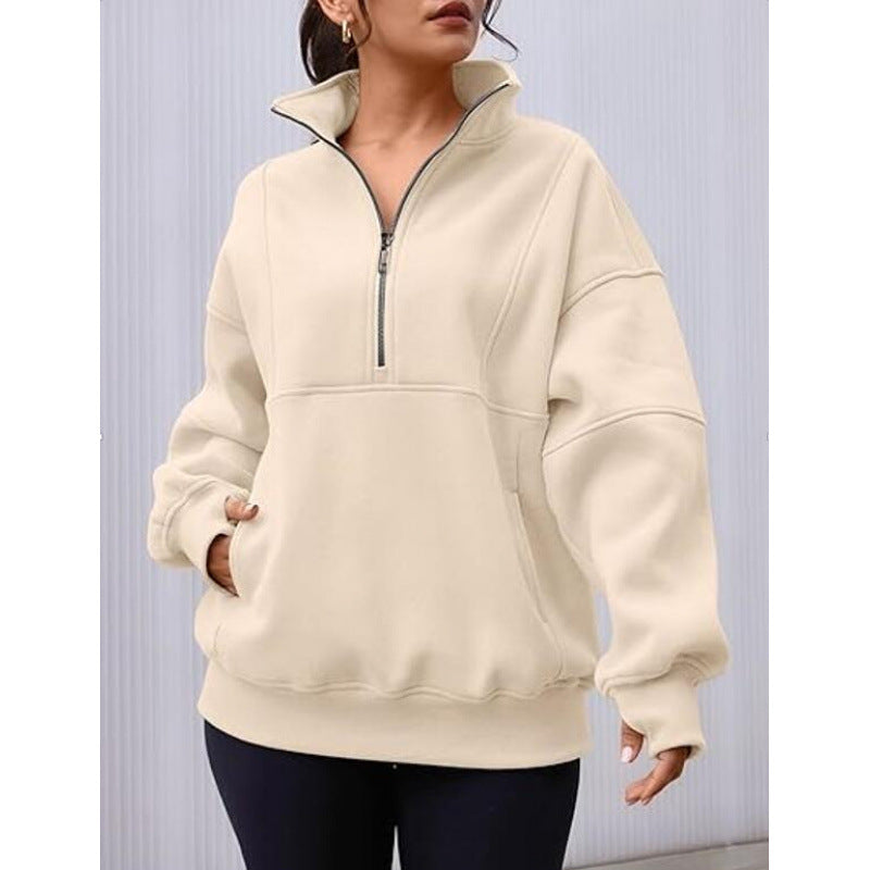Damen Sweatshirt mit halbem Reißverschluss und oversized Schnitt Stilzeits