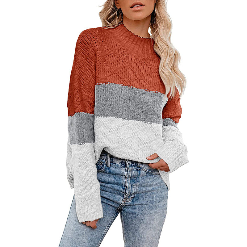 Damen Grobstrickpullover mit modernem Blockdesign Stilzeits