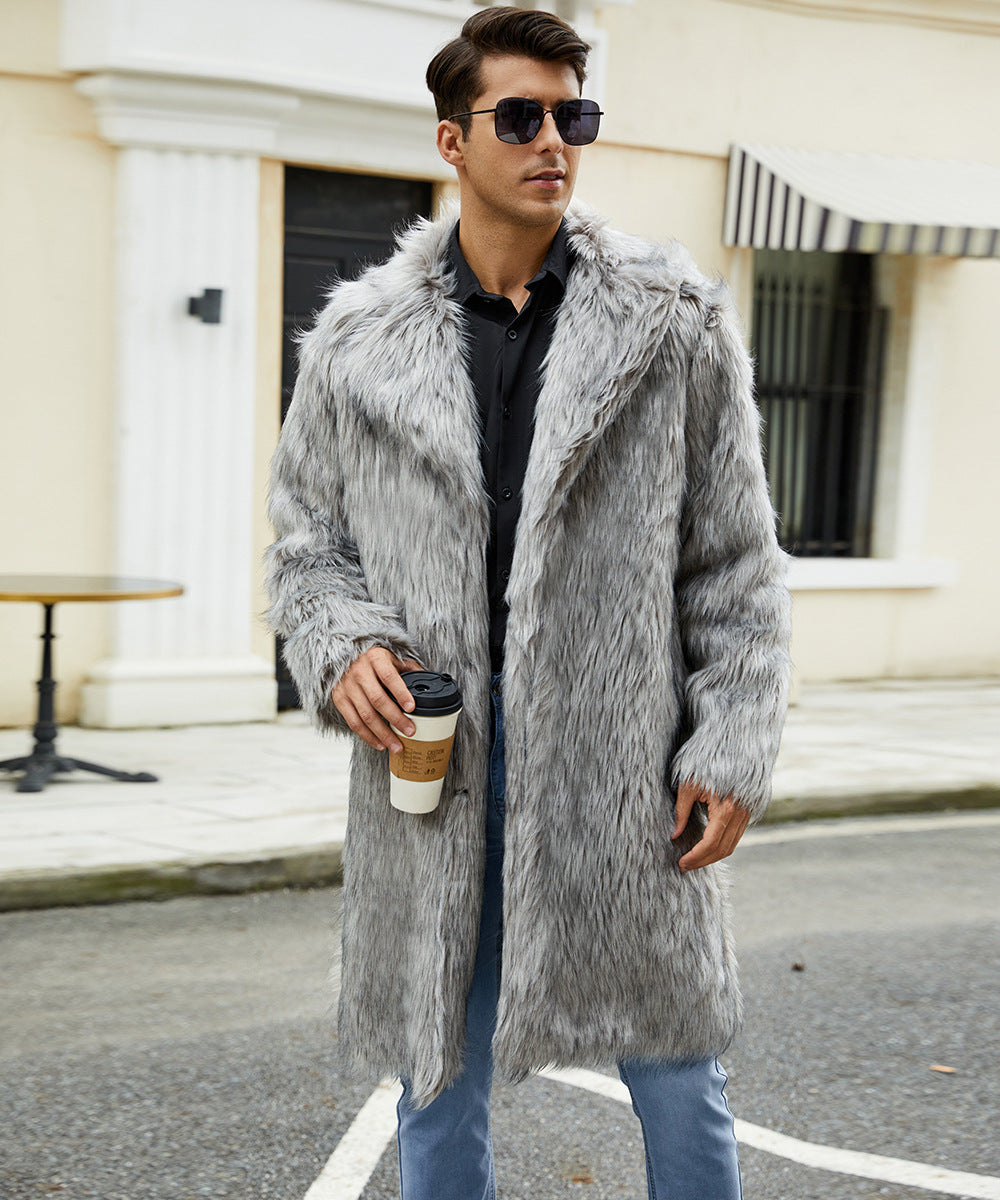 Herren Modischer Kunstpelzmantel mit breitem Kragen und bequemer Passform Stilzeits