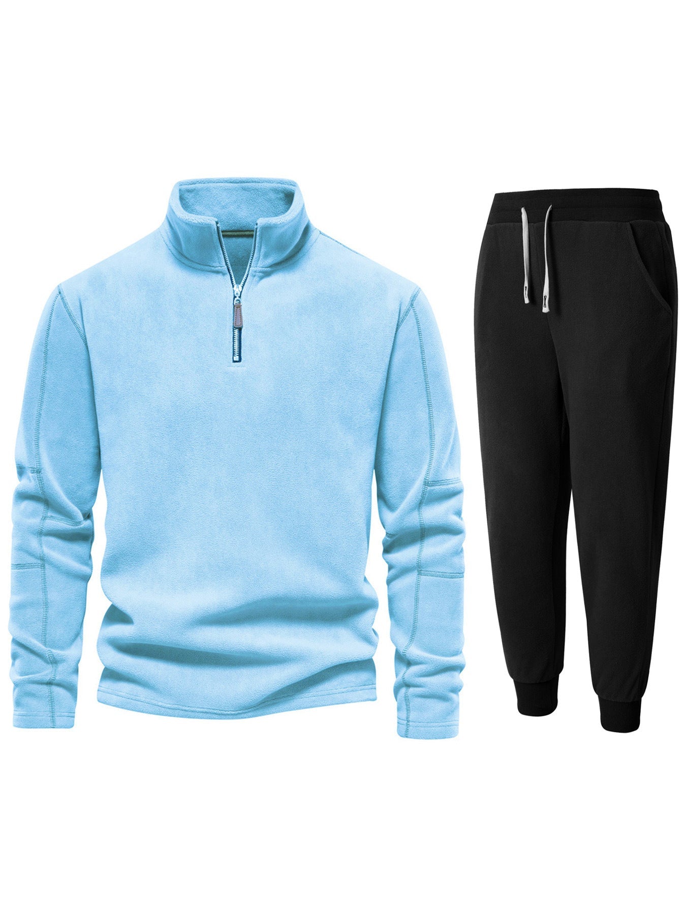 Herren Fleece-Oberteil mit kurzer Reißverschluss und bequemen Jogginghosen Stilzeits