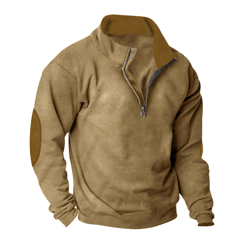 Herren Fleece Sweatshirt mit Stehkragen und schicken Kontrastärmel Stilzeits