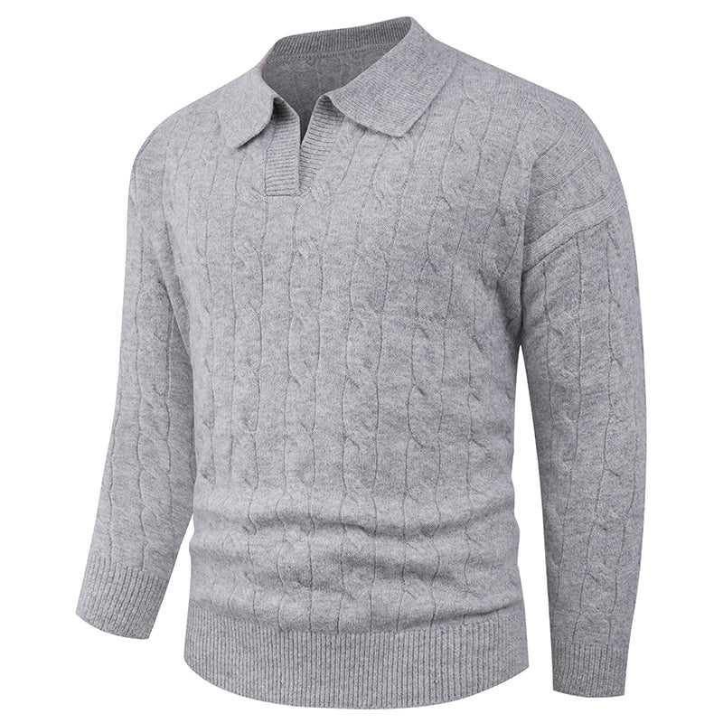 Herren Strickpullover mit modernem Zopfmuster und Polokragen Stilzeits