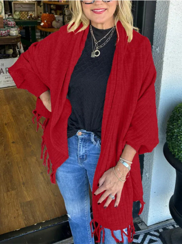 Damen vielseitiger Poncho mit Fransen Stilzeits