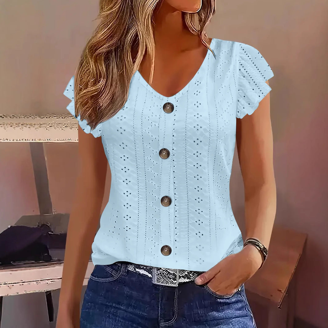 Damen Bluse mit Rüschendetails und Knopfverschluss Stilzeits
