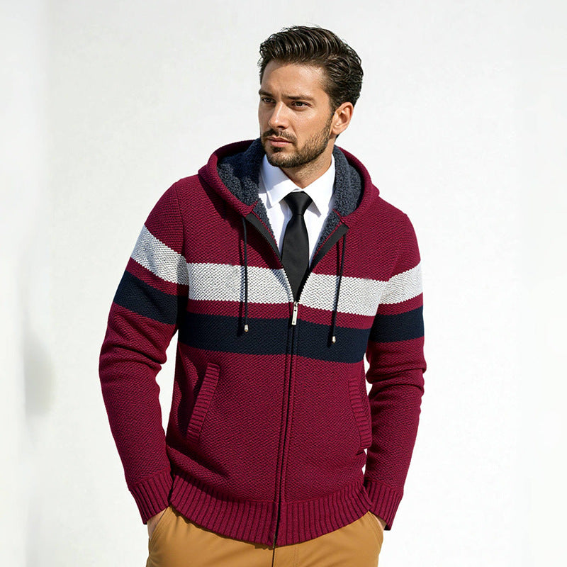 Herren Strickjacke mit Kapuze und modischem Zipper Stilzeits