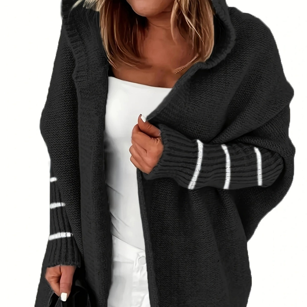 Damen Kuschelige Strickjacke mit Kapuzen und weit geschnittenem Design Stilzeits