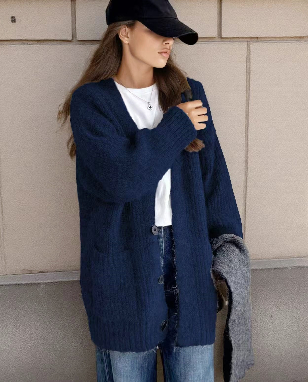 Damen Grobstrick-Cardigan mit einzigartigen Strukturmustern und praktischen Taschen Stilzeits