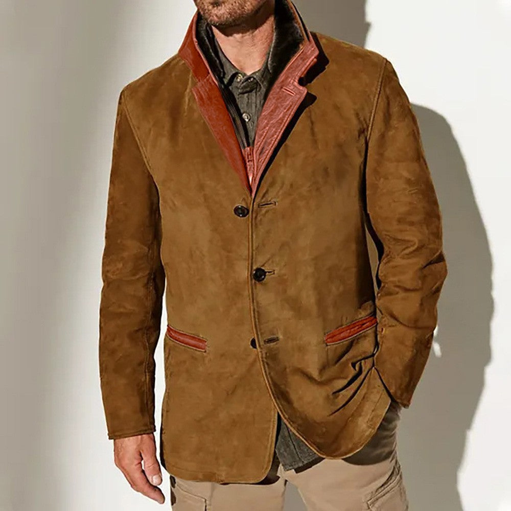 Herren elegante Wildlederjacke mit Kontrastdetails Stilzeits
