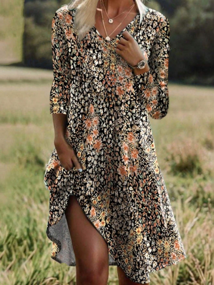 Damen Freizeitkleid mit modischem V-Ausschnitt und Seitenschlitz Stilzeits