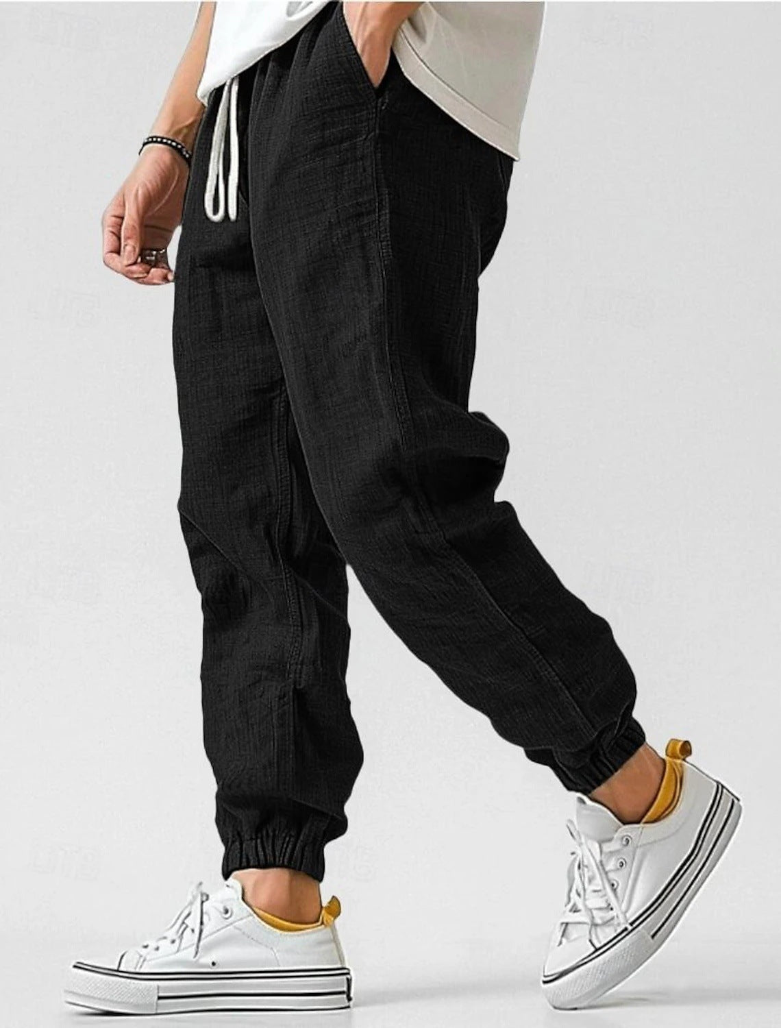 Herren Bequeme Leinenhose mit elastischem Bund und seitlichen Taschen Stilzeits