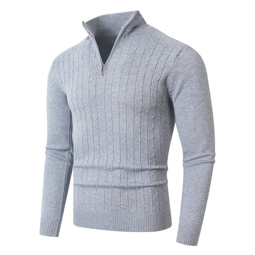 Herren Strickpullover mit modernem Zopfmuster und hohem Kragen Stilzeits