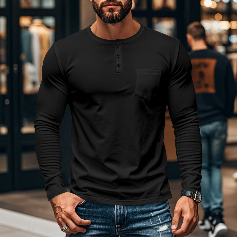 Herren Langarmshirt mit Knopfleiste und Brusttasche Stilzeits