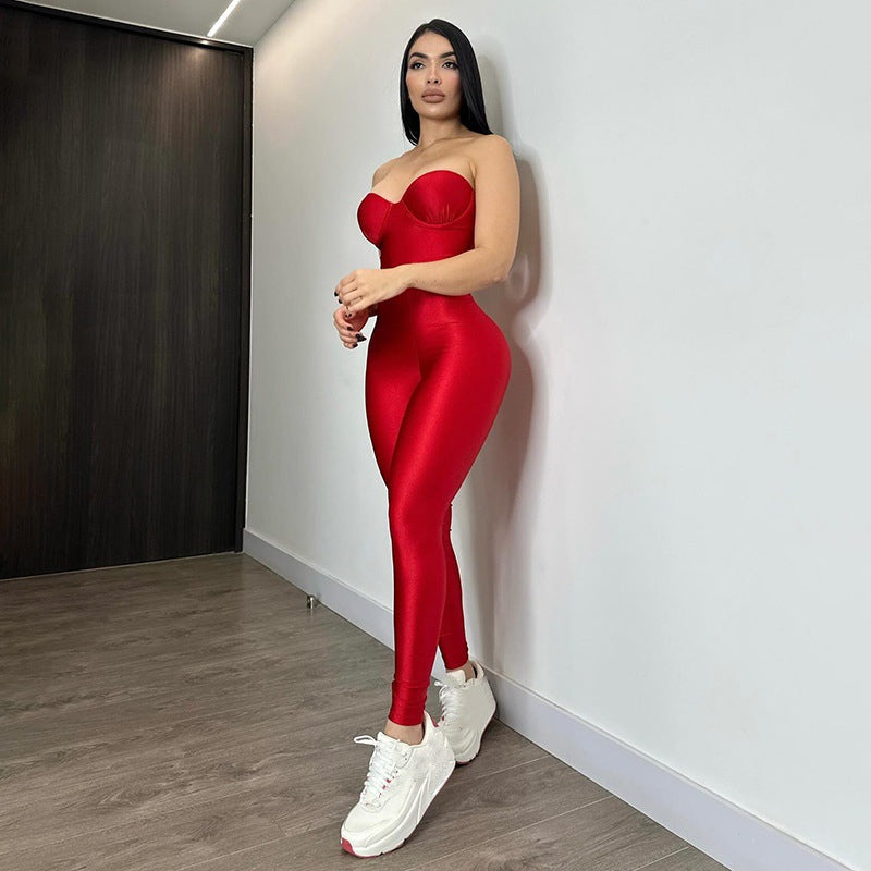 Damen Körperbetonter Jumpsuit mit Bügel-Bustier Stilzeits