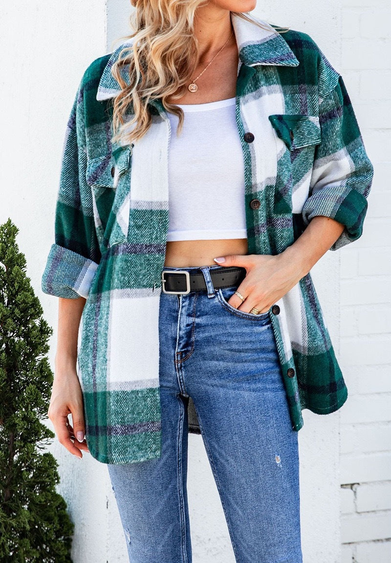 Damen Karierte Flanelljacke mit Brusttaschen Stilzeits