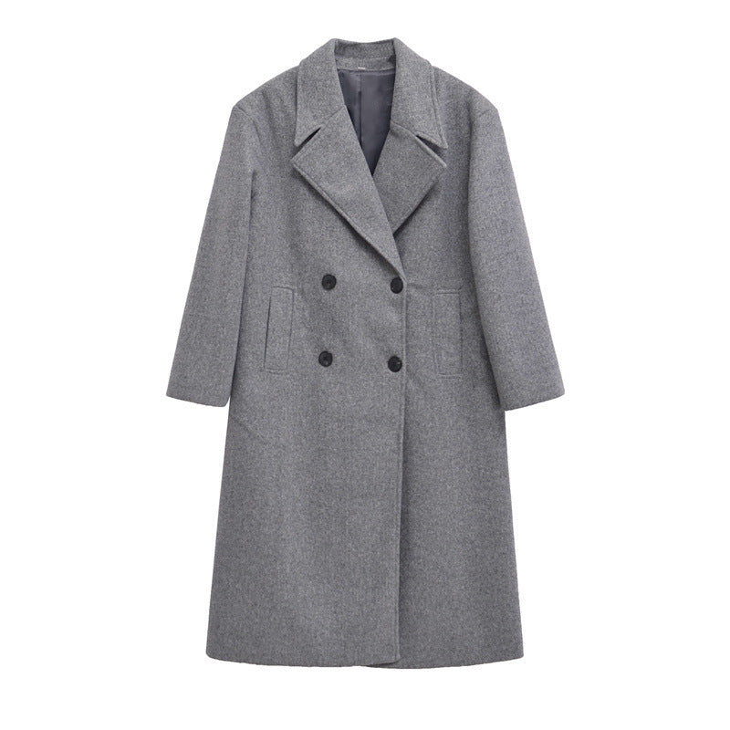 Damen Eleganter Übergrößen Doppelreiher-Wollmantel Stilzeits