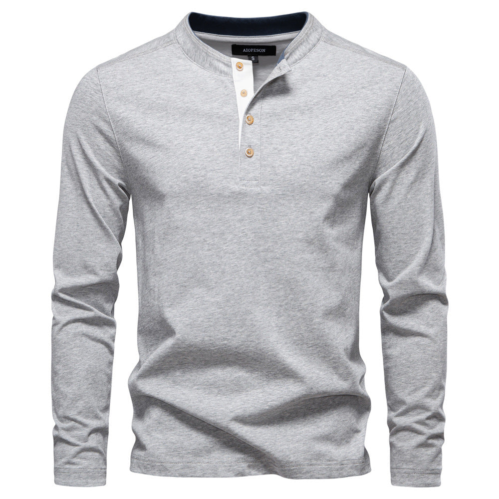 Herren Langarm-Henley-Shirt mit eleganten Druckknöpfen und bequemer Passform Stilzeits