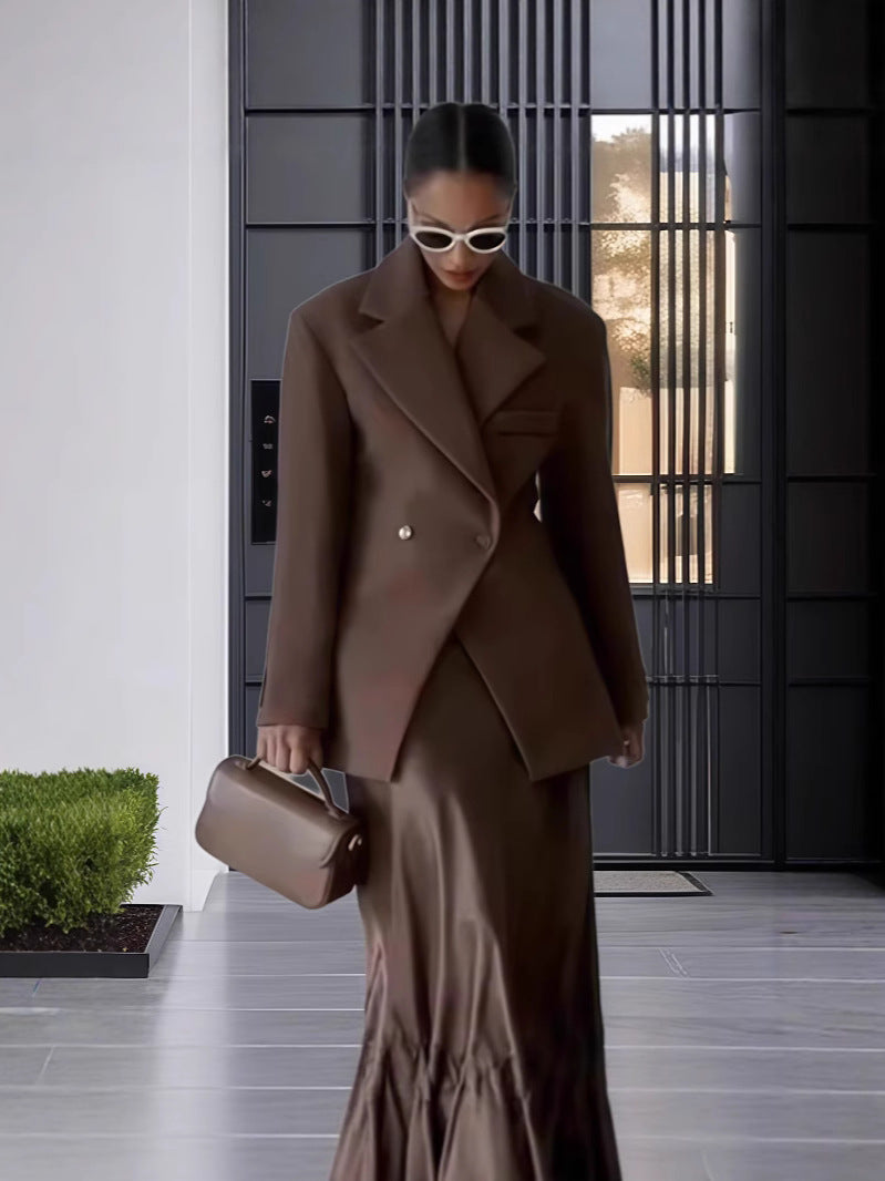 Damen Eleganter Doppelreiher-Blazer mit edlem Schnitt und hohem Kragen Stilzeits