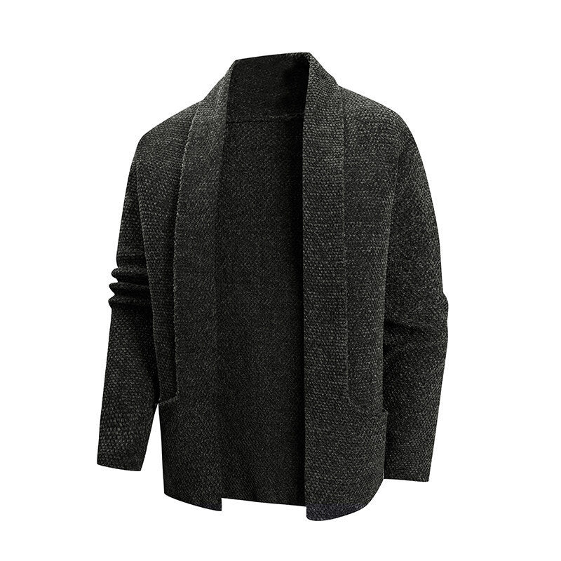 Herren modische Strickjacke mit offenem Kragen und praktischen Taschen Stilzeits