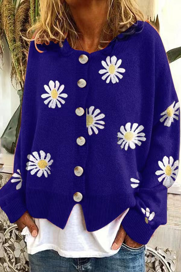 Damen Farbiger Baumwollpullover mit Blumenmuster Stilzeits