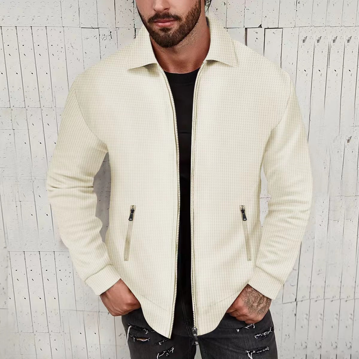Herren lässige Zip-Jacke mit strukturiertem Design und praktischen Taschen Stilzeits
