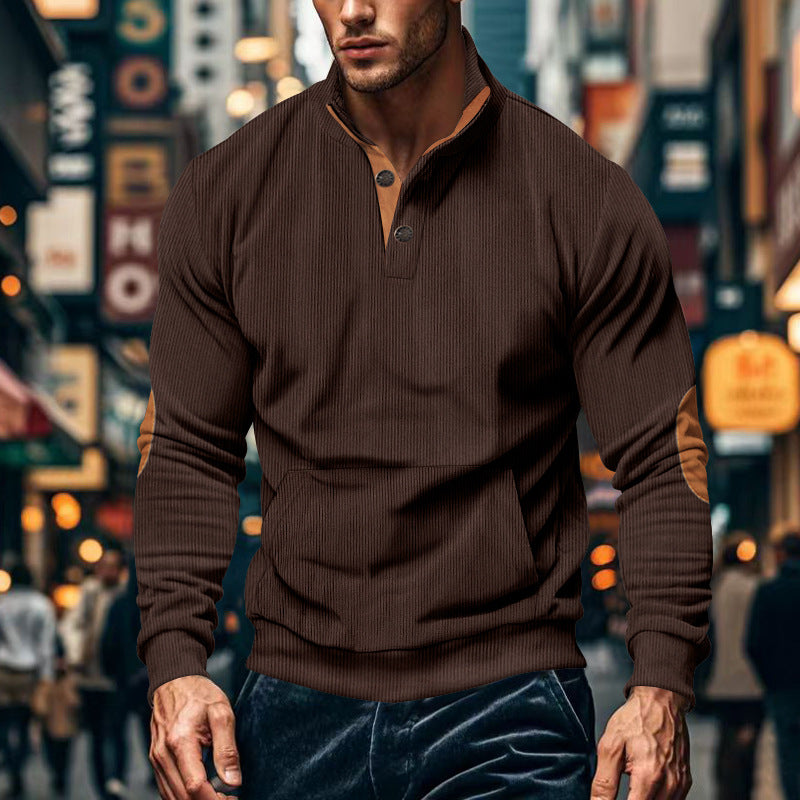 Herren lässiger Pullover mit Stehkragen und Knopfleiste Stilzeits