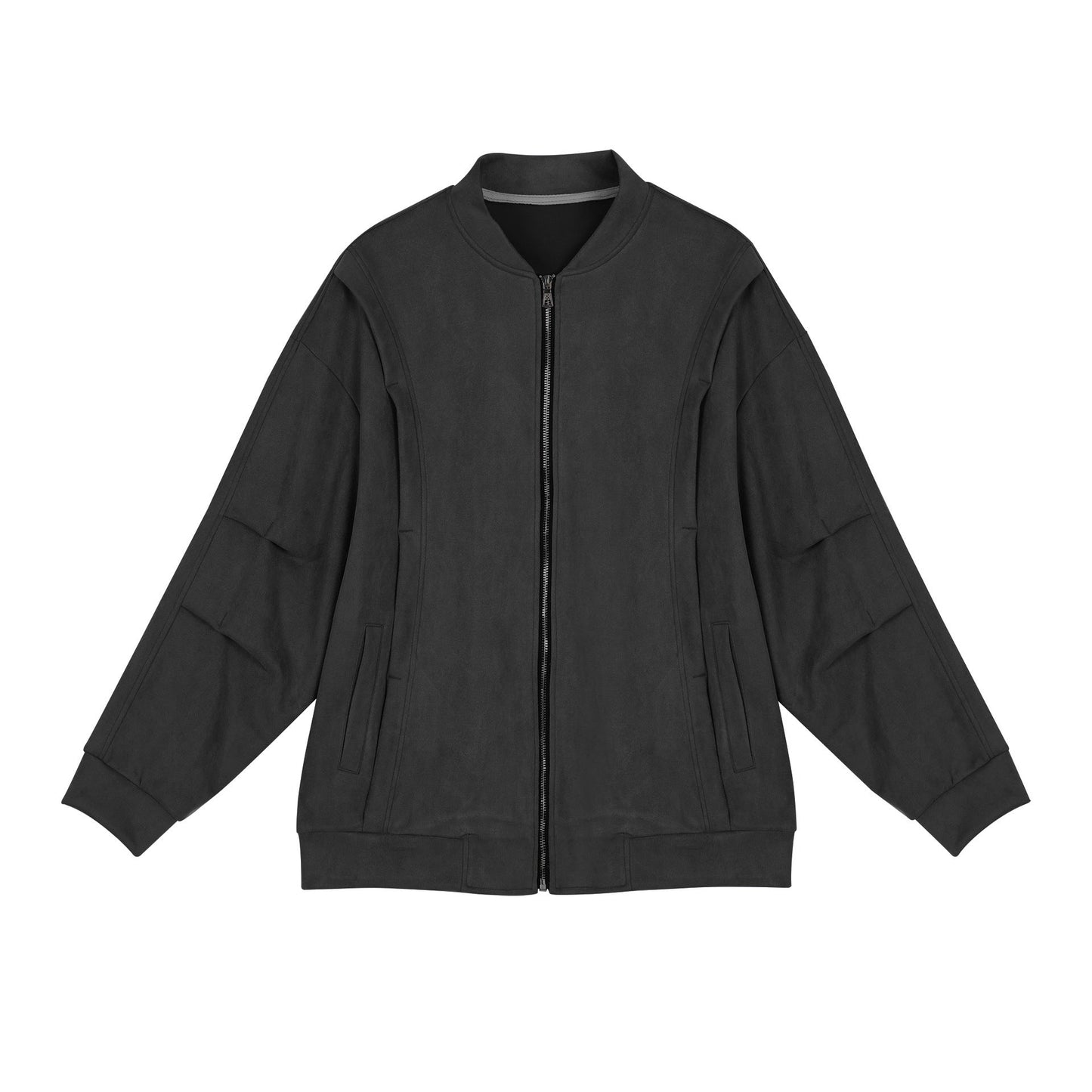 Damen stylische Oversize-Jacke aus weichem Kunstleder mit praktischen Taschen und durchgehendem Reißverschluss Stilzeits