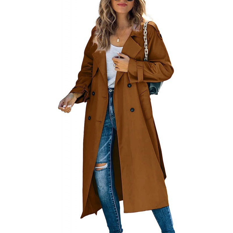 Damen eleganter Trenchcoat mit doppelt Reihe Knopfverschluss und Taillengürtel Stilzeits