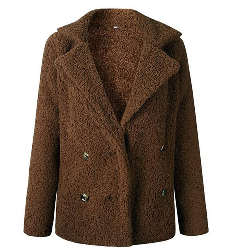 Damen Flauschiger Doppelreiher Blazer aus Kunstfell Stilzeits