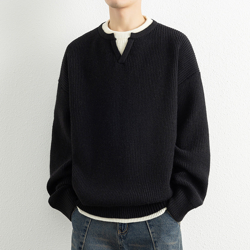 Herren Strickpullover mit V-Ausschnitt und strukturiertem Design Stilzeits